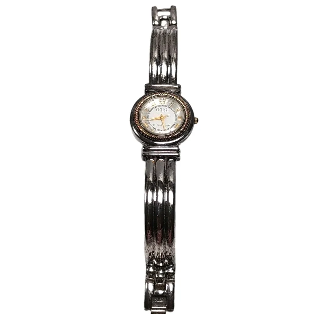 Ecclissi 55g Sterling Silver 925 Bracelet Watch Gold Rope Bezel New Battery Box